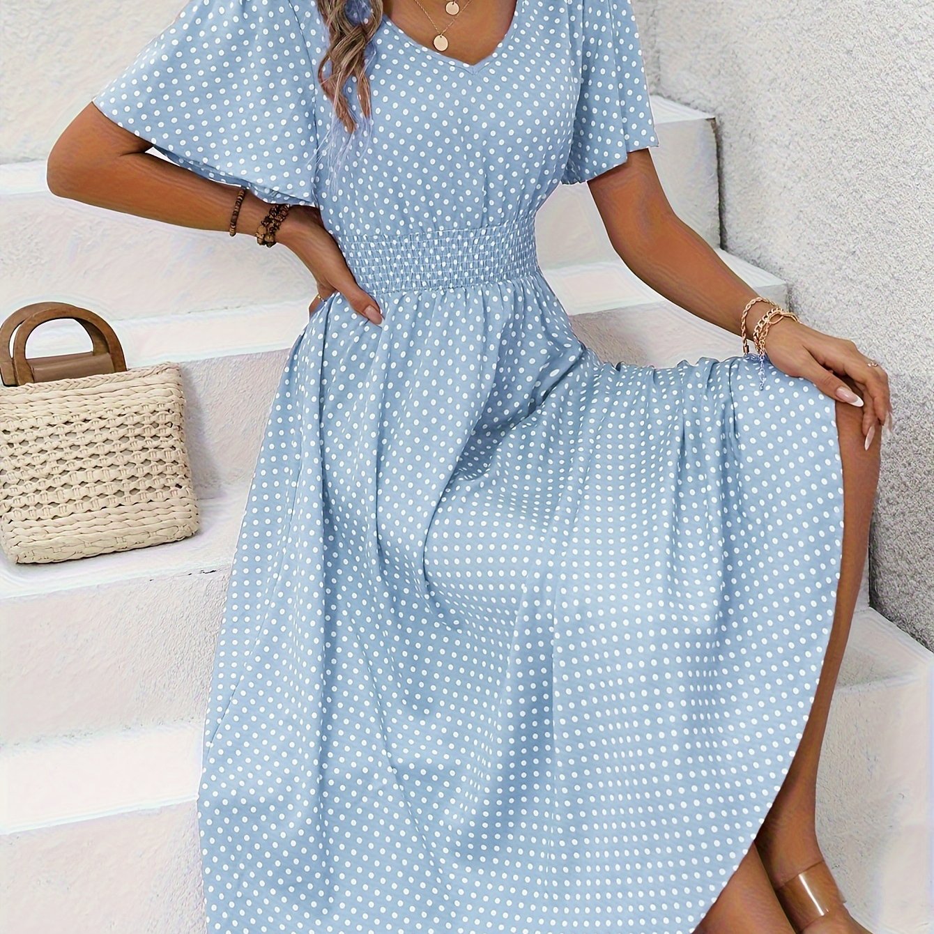MAEVA | Robe midi chic à pois roses
