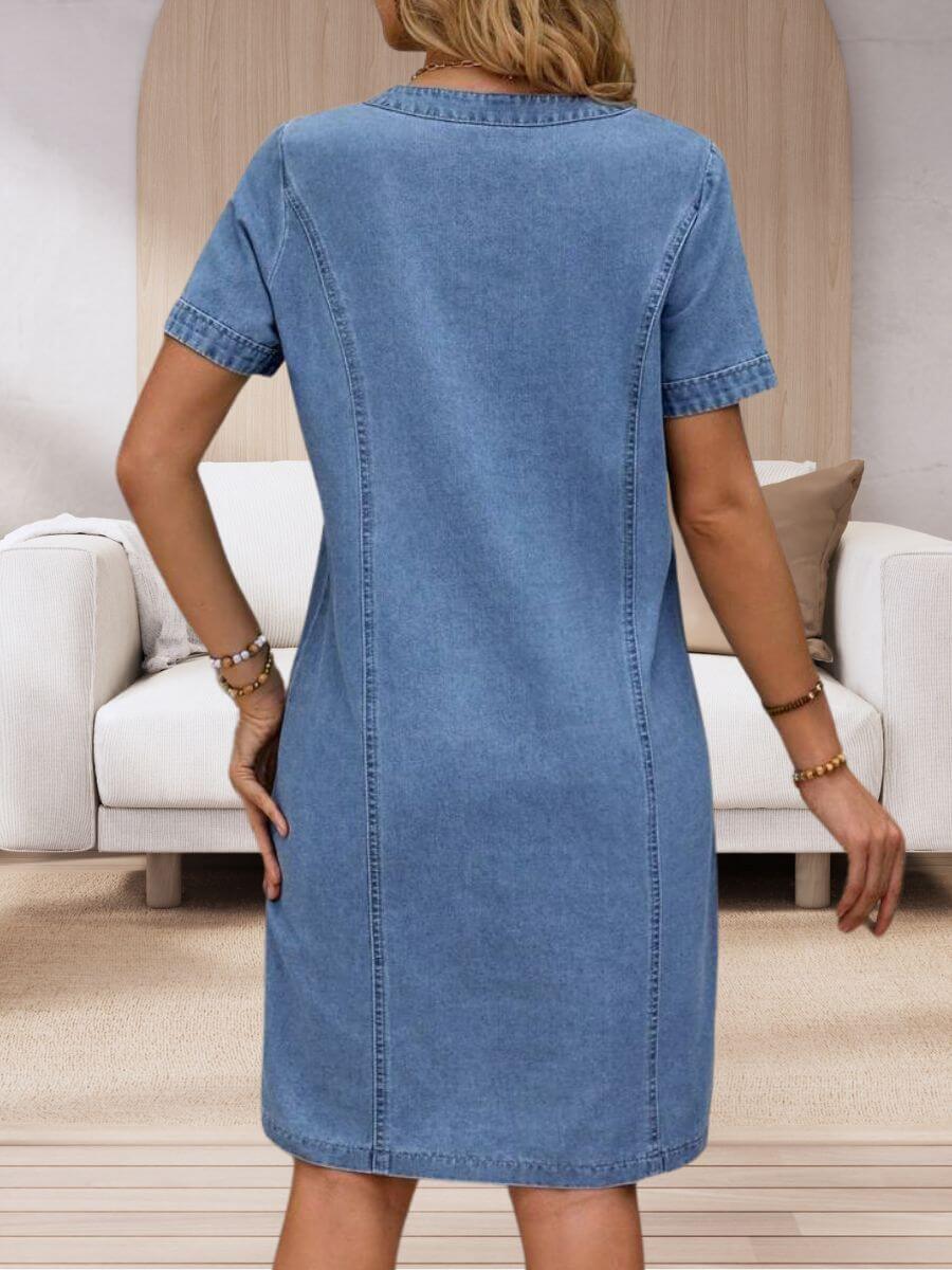 VELARA™ | Somrig Jeansklänning med V-ringning