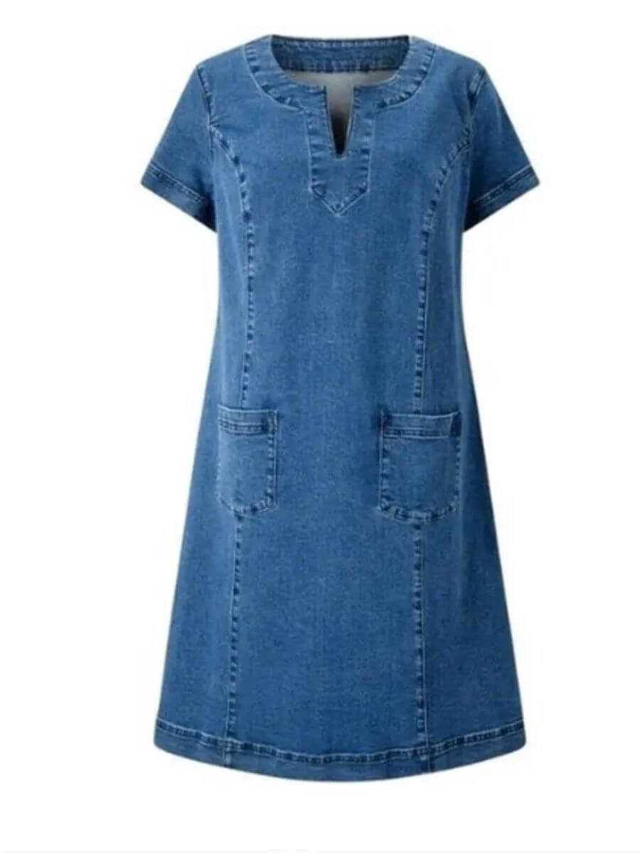 VELARA™ | Somrig Jeansklänning med V-ringning