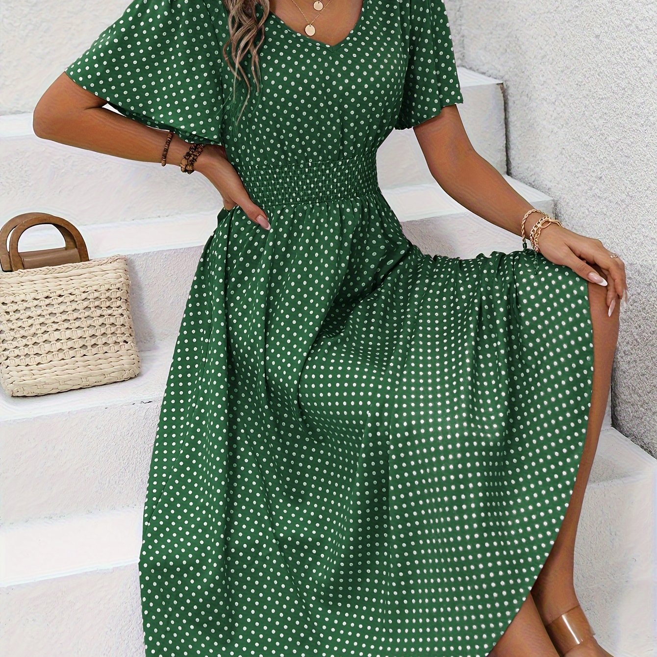 MAEVA | Robe midi chic à pois roses