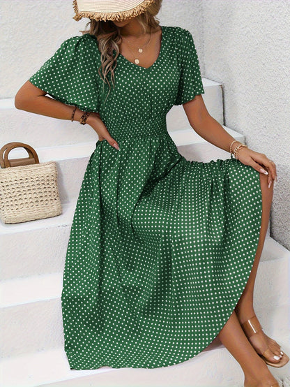 MAEVA | Robe midi chic à pois roses
