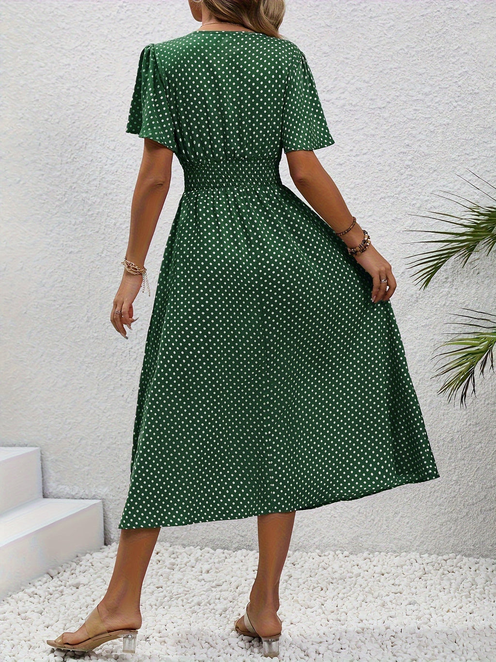 MAEVA | Robe midi chic à pois roses