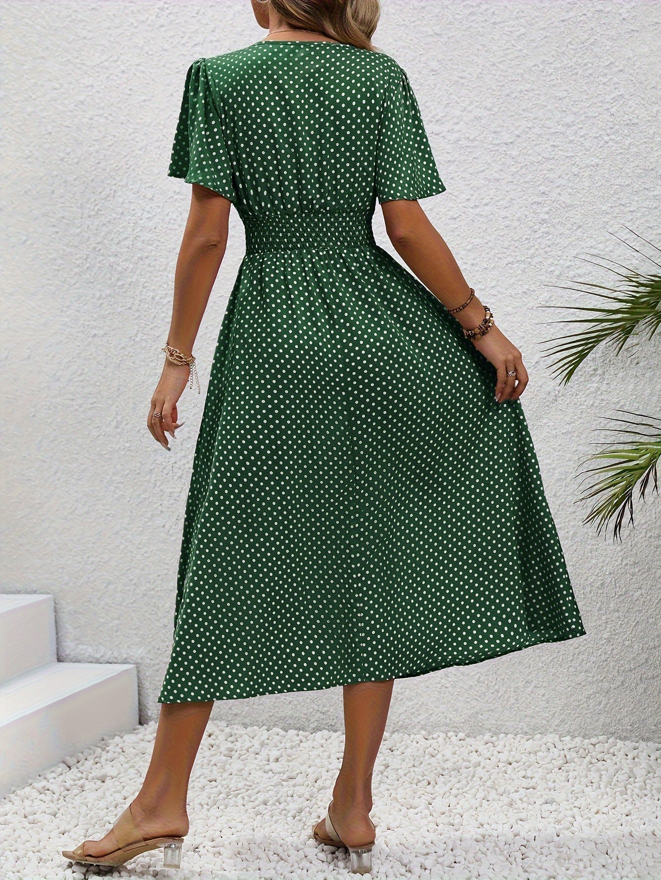 MAEVA | Robe midi chic à pois roses