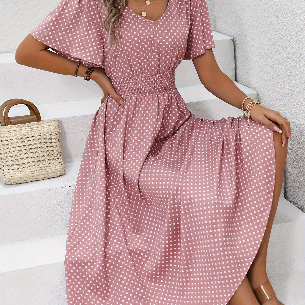 MAEVA | Robe midi chic à pois roses