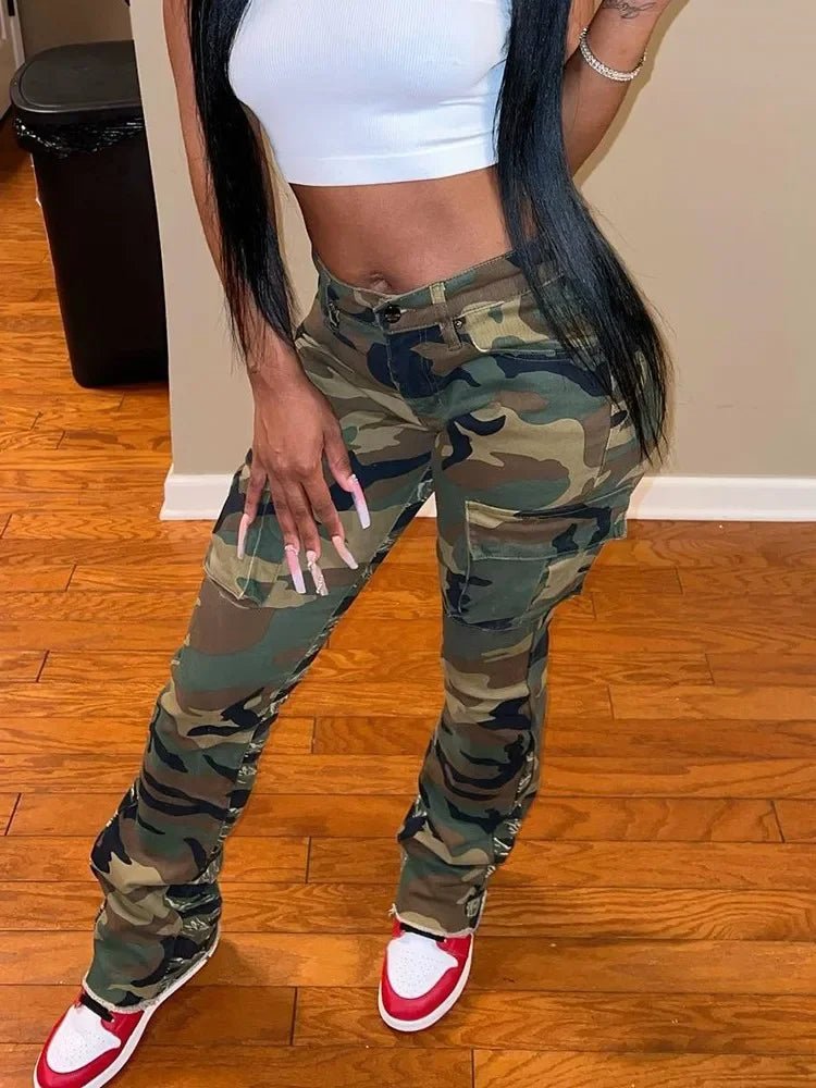 AOTEARA™ | Chic Camo Cargo Byxa