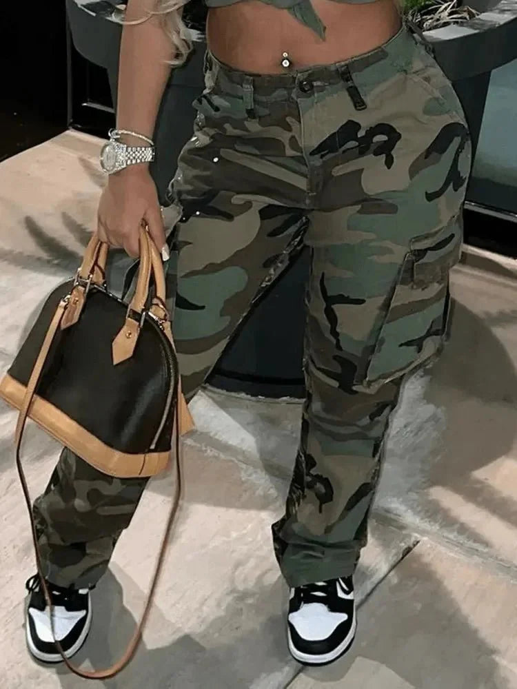 AOTEARA™ | Chic Camo Cargo Byxa