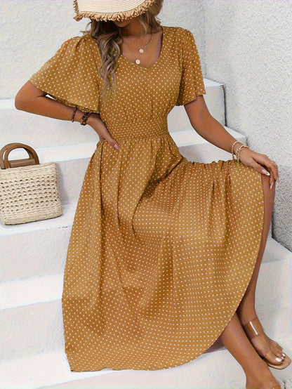 MAEVA | Robe midi chic à pois roses