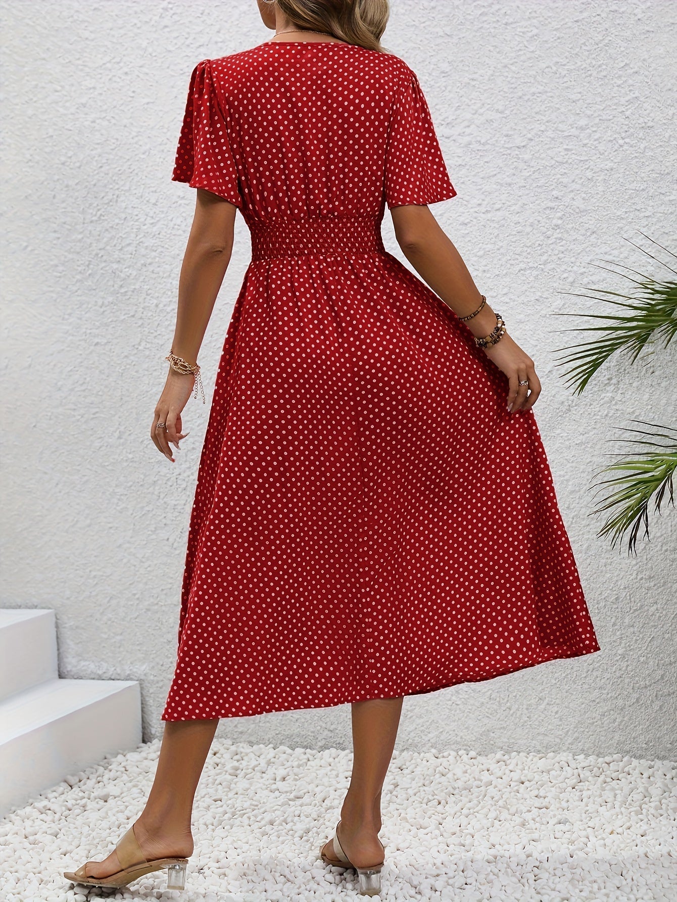 MAEVA | Robe midi chic à pois roses